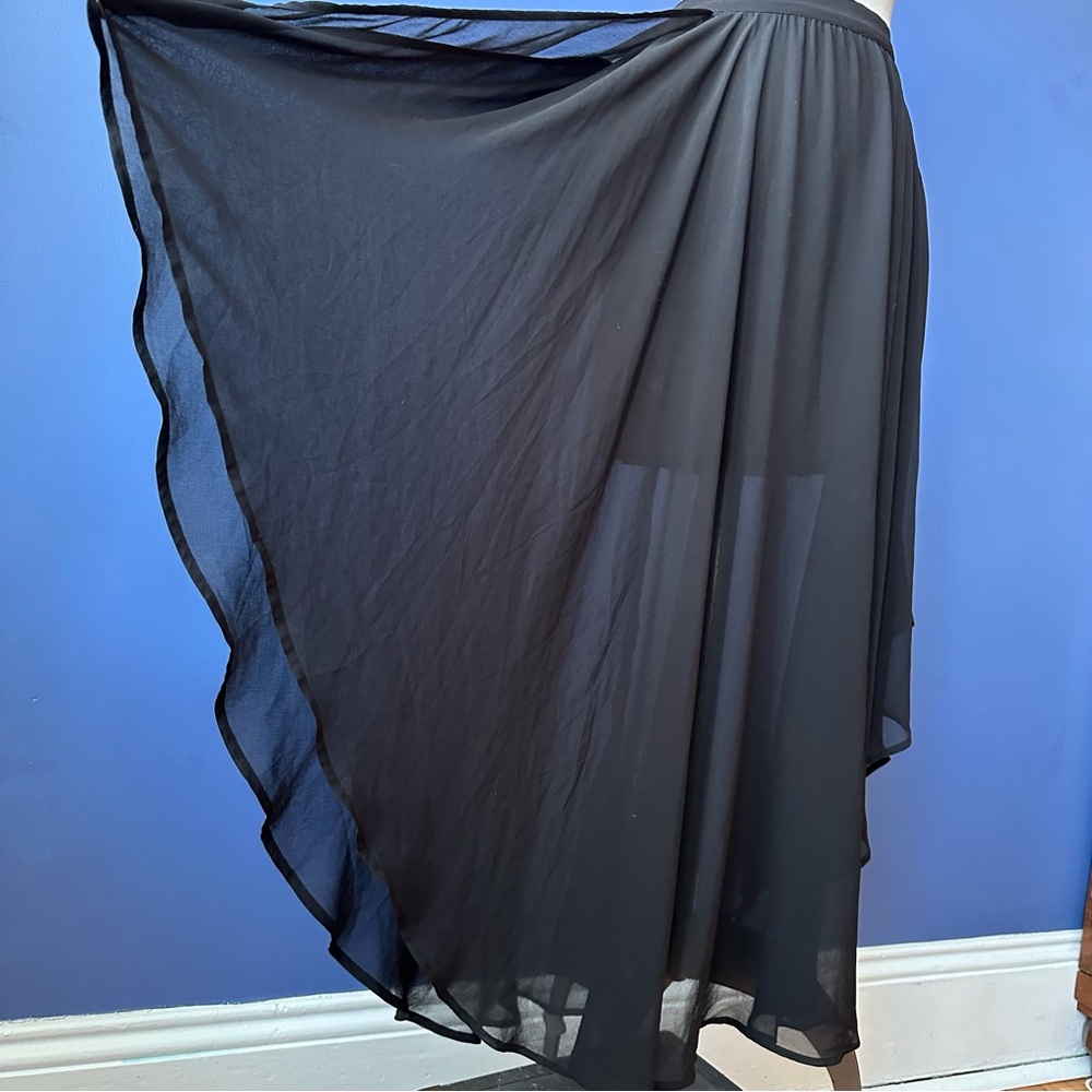 H&M Black Sheer Asymmetrical High-waisted Maxi Skirt
